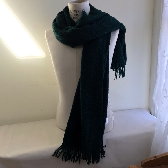 NWT Madewell chunky knit scarf deep green nubbly beauty. XXL wrap with fringe - Picture 9 of 9